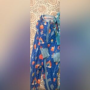 Little Sleepies Blue Pajama Set with Rainbow and Cake Print